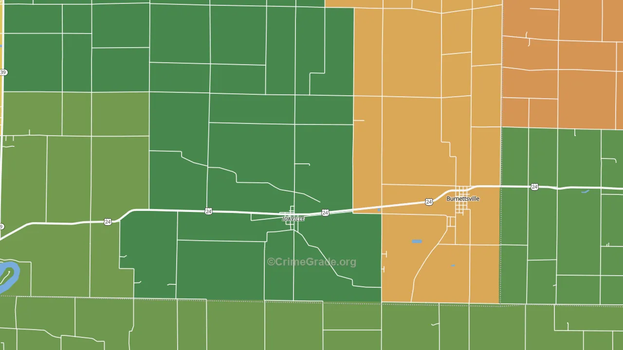 Idaville, IN Map of Theft Rates