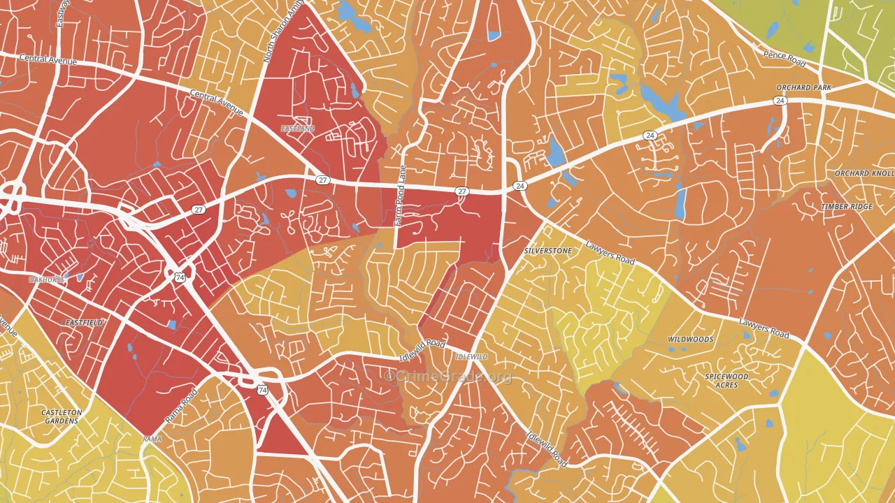 Idlewild Farms, Charlotte, NC Map of Theft Rates