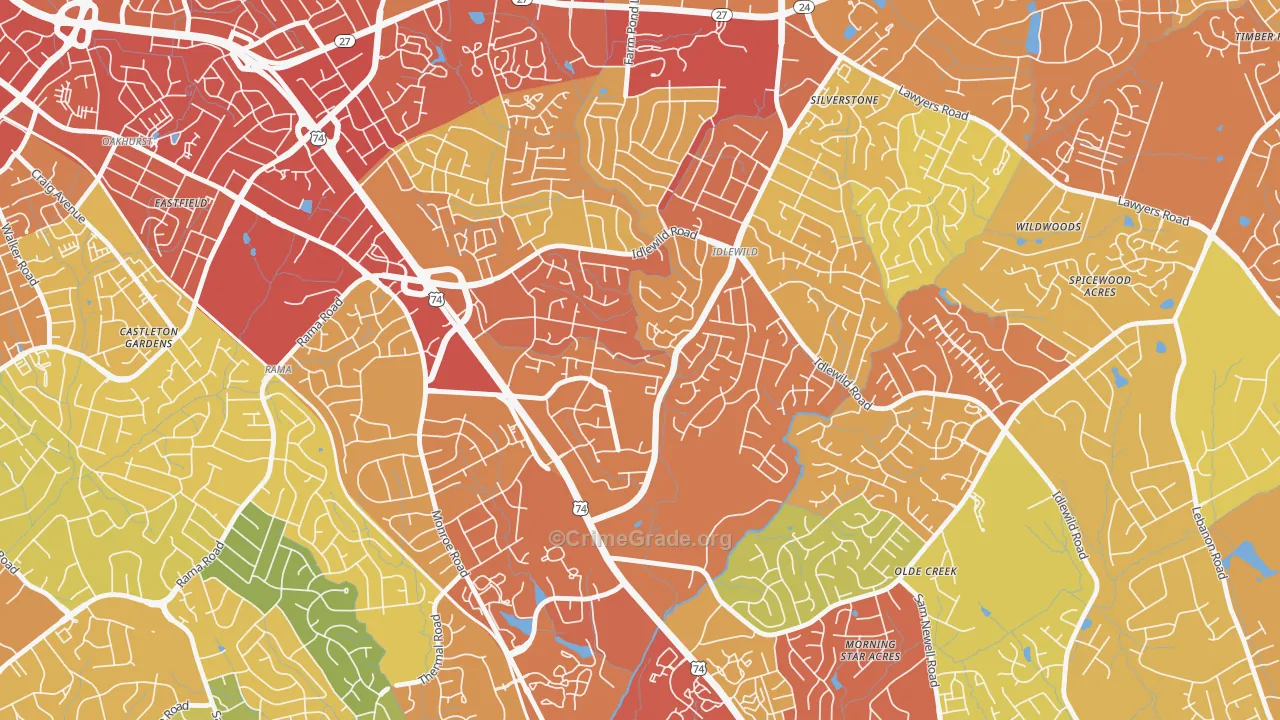 Idlewild South, Charlotte, NC Map of Theft Rates