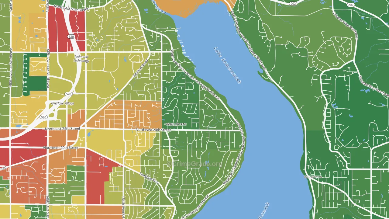 Idylwood, Redmond, WA Map of Theft Rates