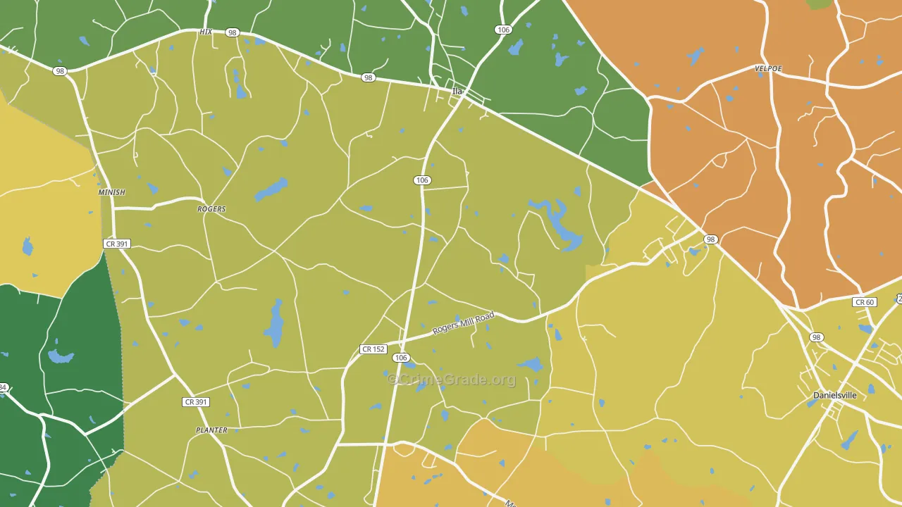 Ila, GA Map of Theft Rates