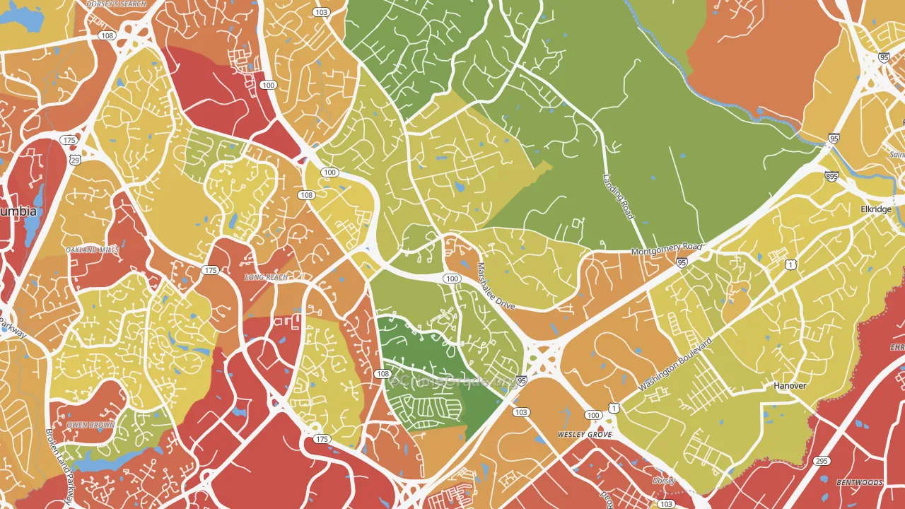 Ilchester, MD Map of Theft Rates