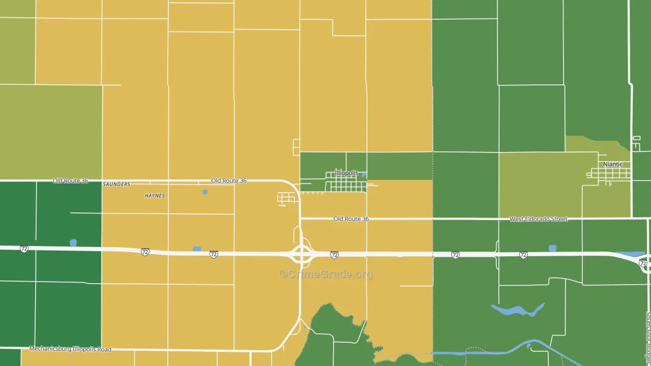 Illiopolis, IL Map of Theft Rates