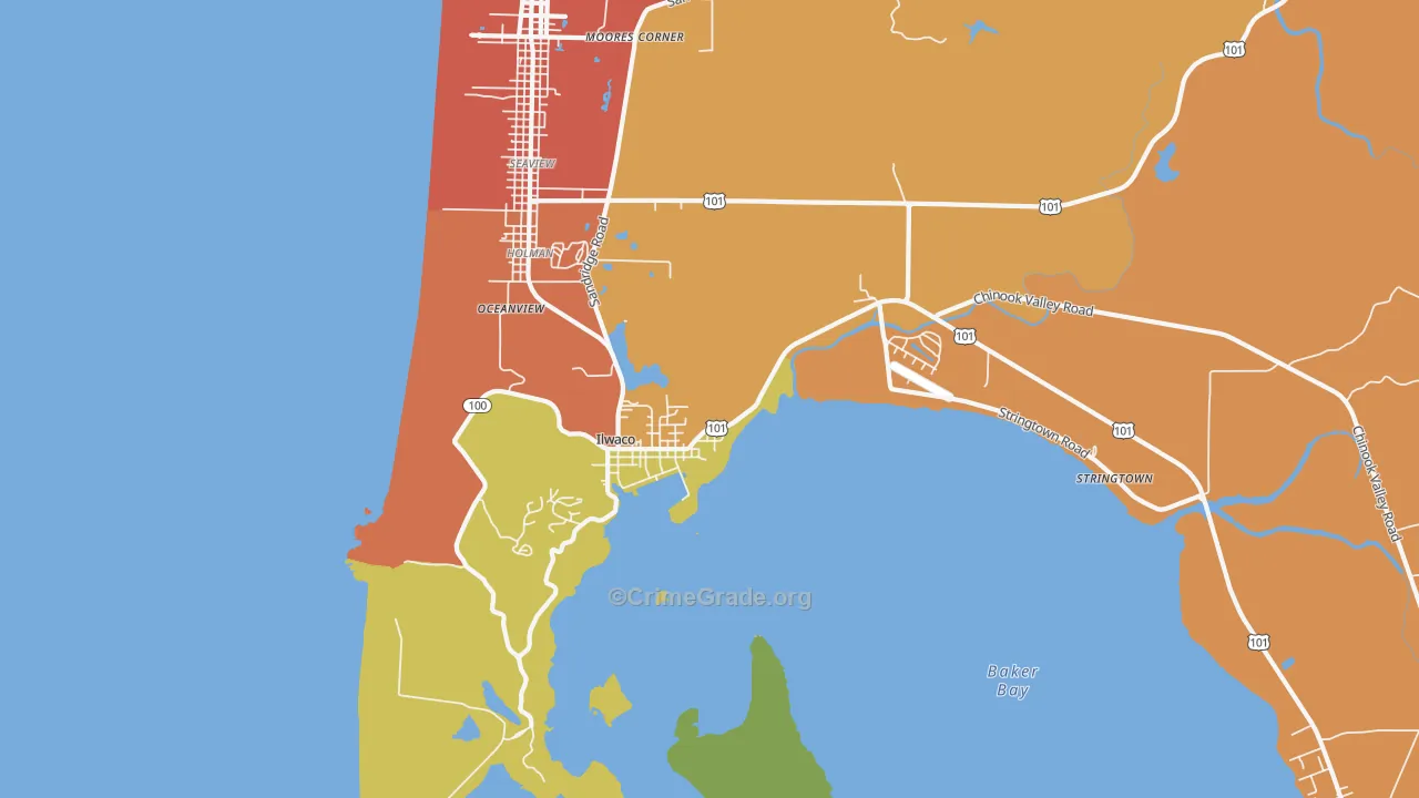 Ilwaco, WA Map of Theft Rates