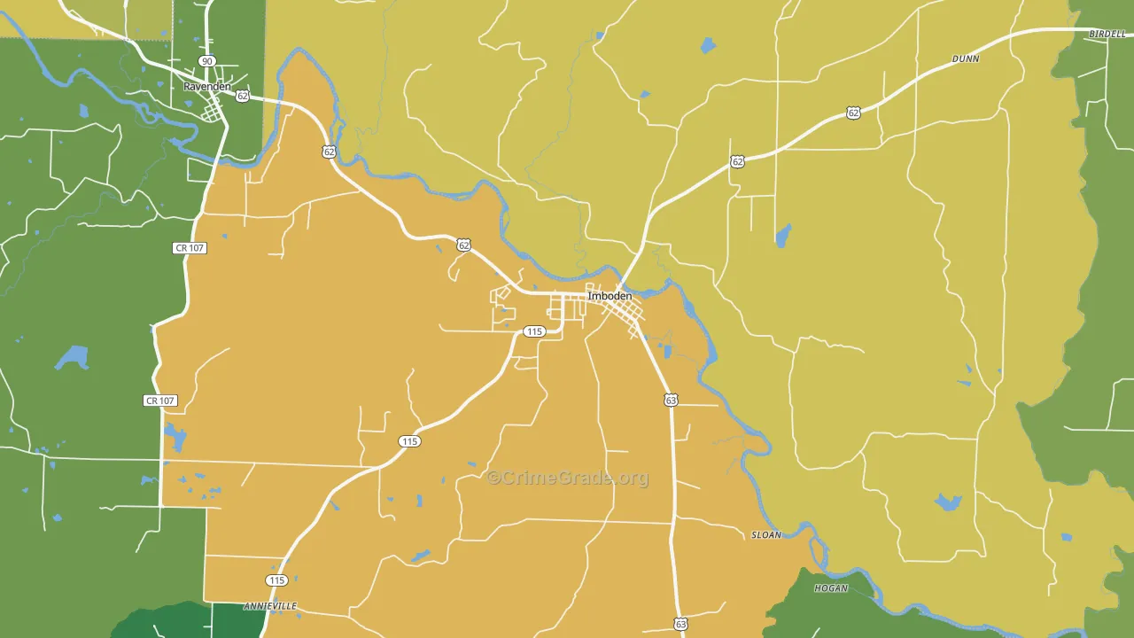 Imboden, AR Map of Theft Rates