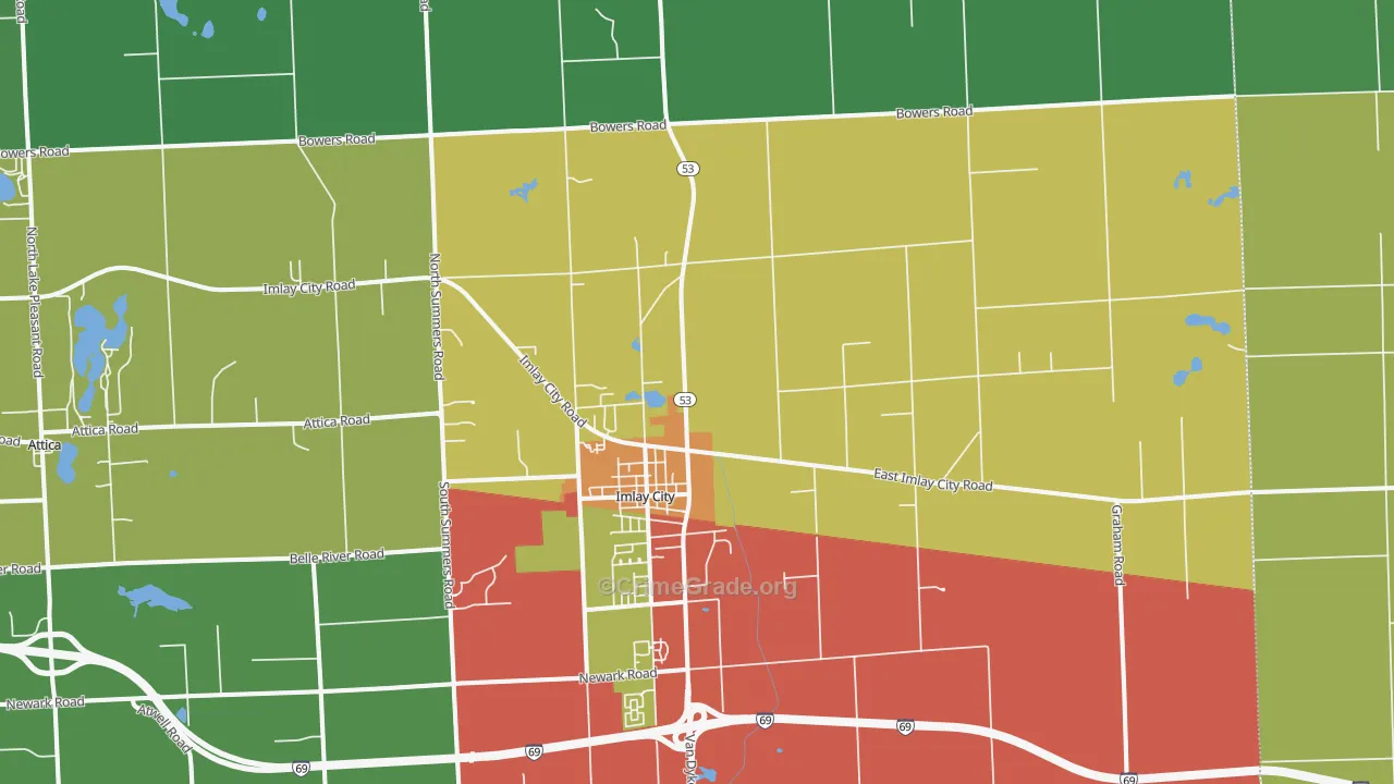 Imlay City, MI Map of Theft Rates
