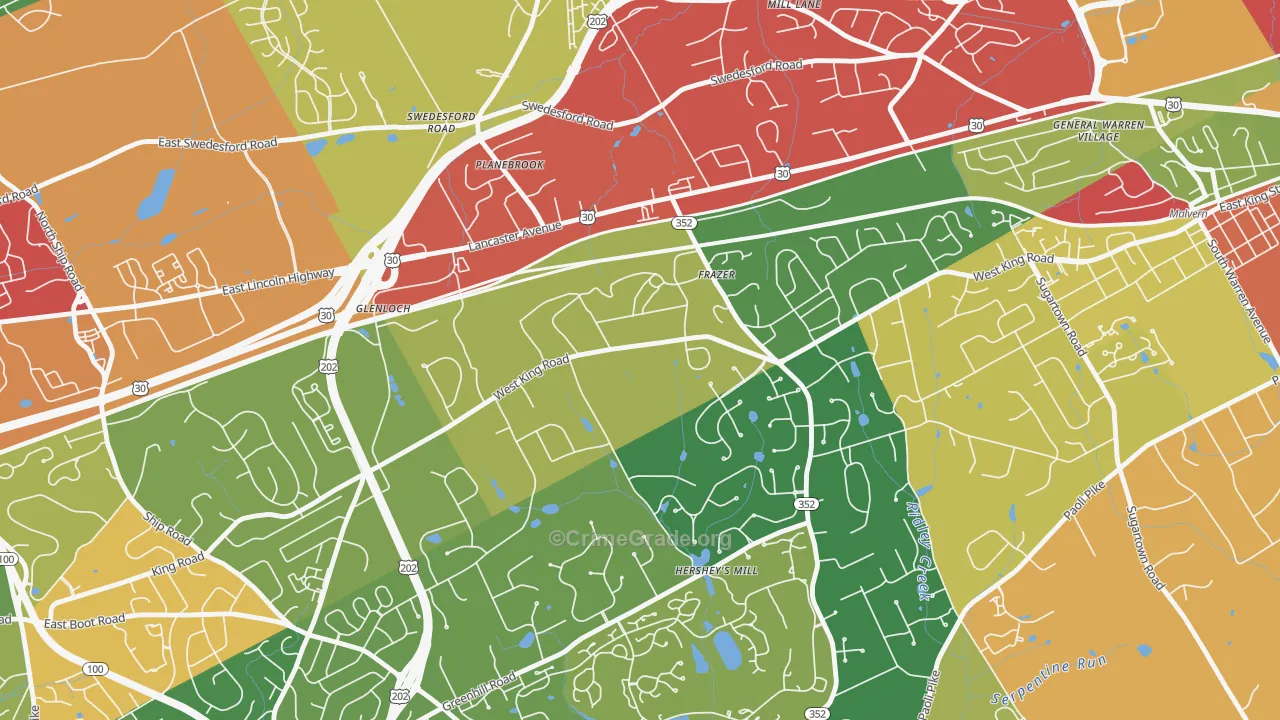 Immaculata, PA Map of Theft Rates