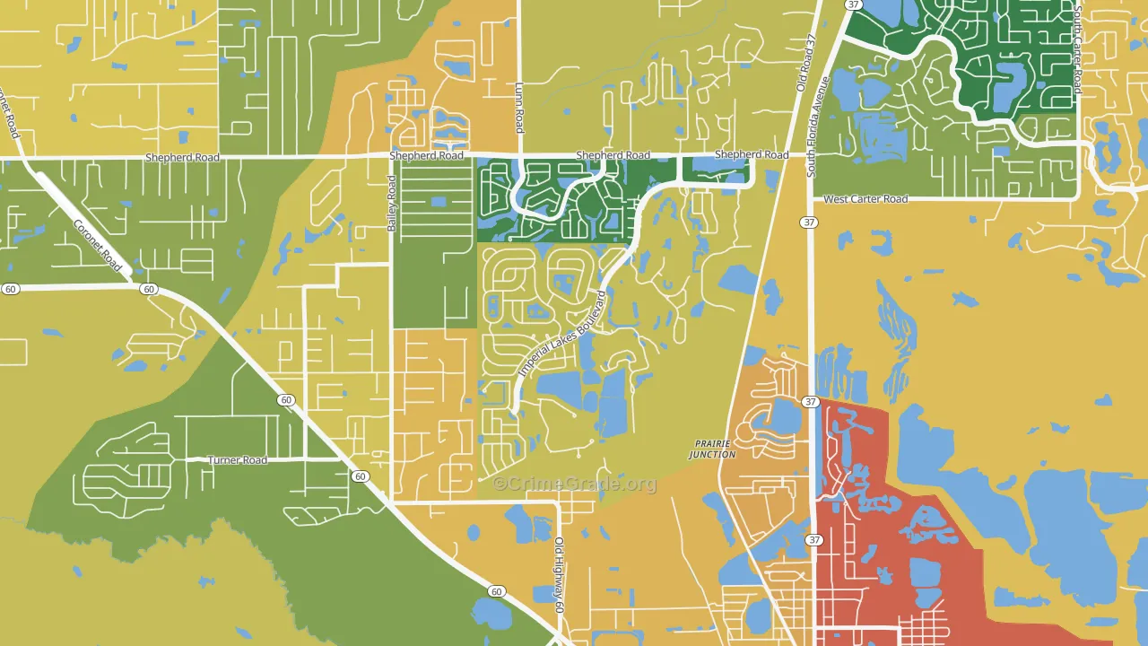 Imperial Lakes, Fuller Heights, FL Map of Theft Rates