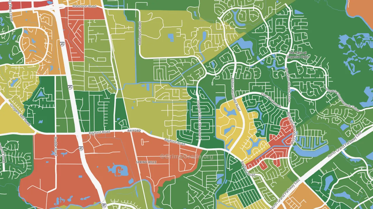 Imperial Oaks, Spring, TX Map of Theft Rates