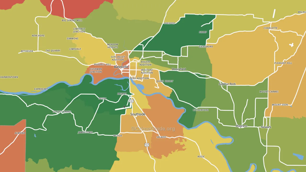 Independence County, AR Map of Theft Rates