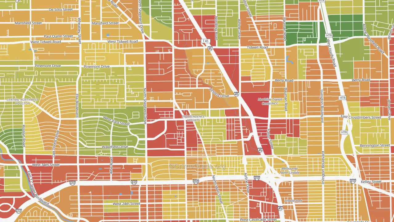 Independence Heights, Houston, TX Map of Theft Rates