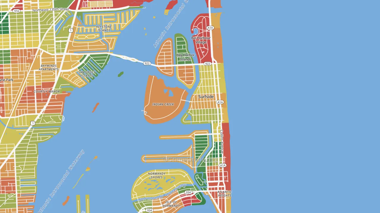 Indian Creek, FL Map of Theft Rates