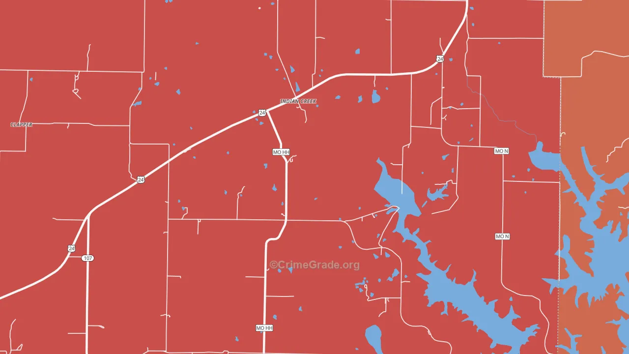 Indian Creek, MO Map of Theft Rates