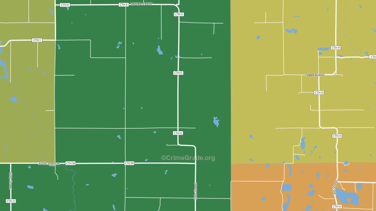 Indian Creek, WI Map of Theft Rates