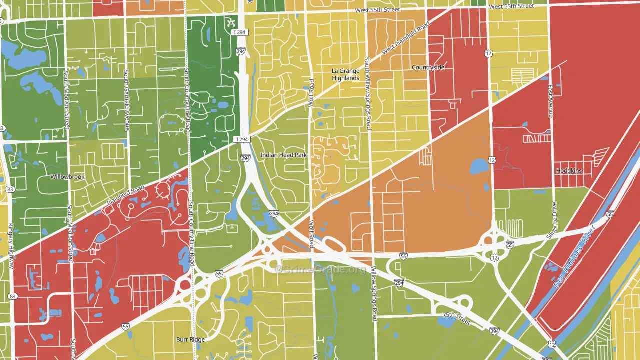 Indian Head Park, IL Map of Theft Rates