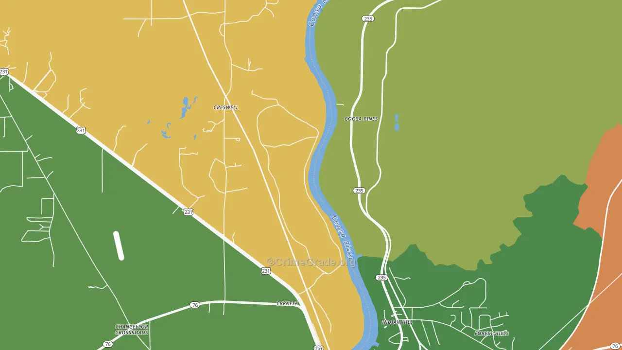 Indian Hill, AL Map of Theft Rates