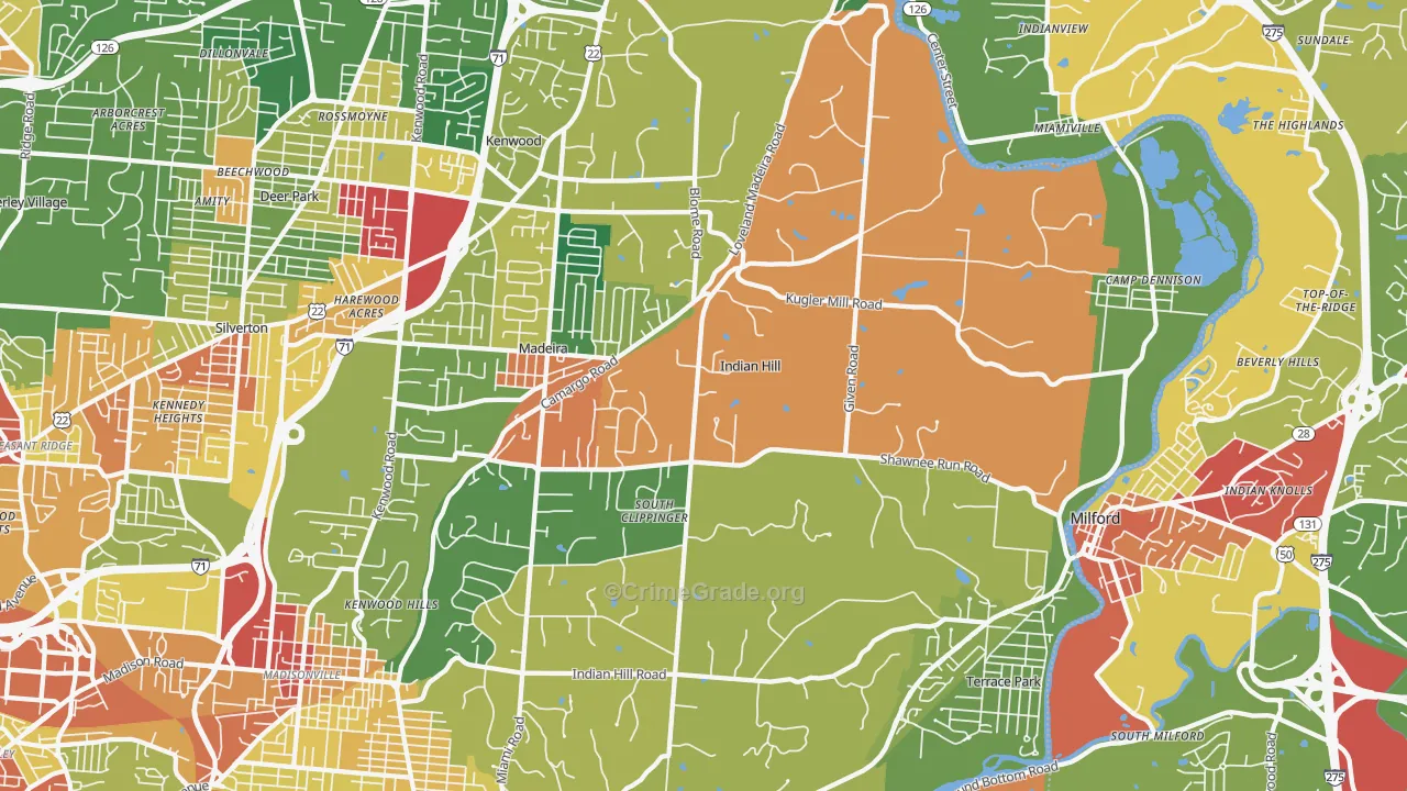 Indian Hill, OH Map of Theft Rates