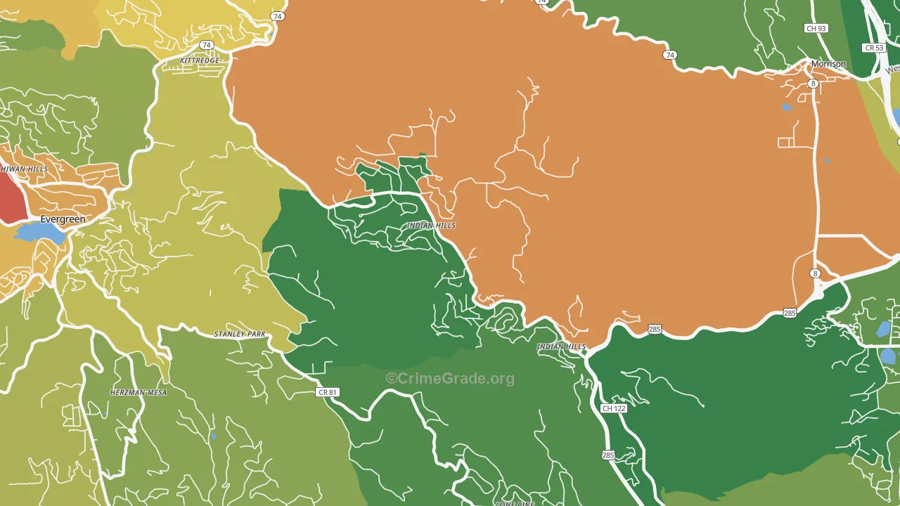 Indian Hills, CO Map of Theft Rates