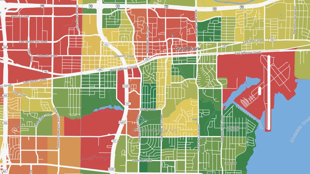 Indian Hills, Grand Prairie, TX Map of Theft Rates