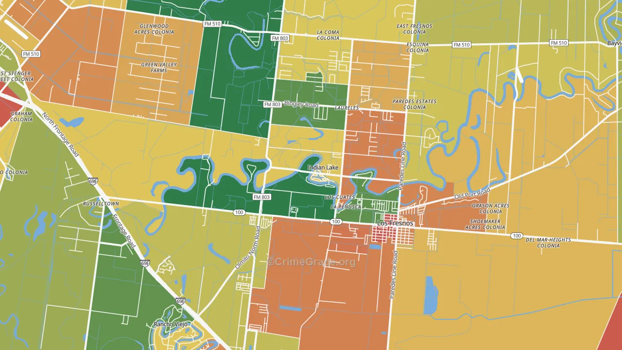 Indian Lake, TX Map of Theft Rates