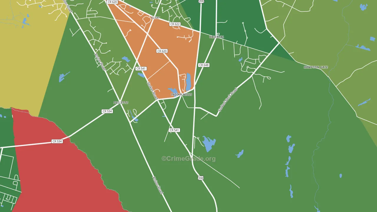 Indian Mills, NJ Map of Theft Rates