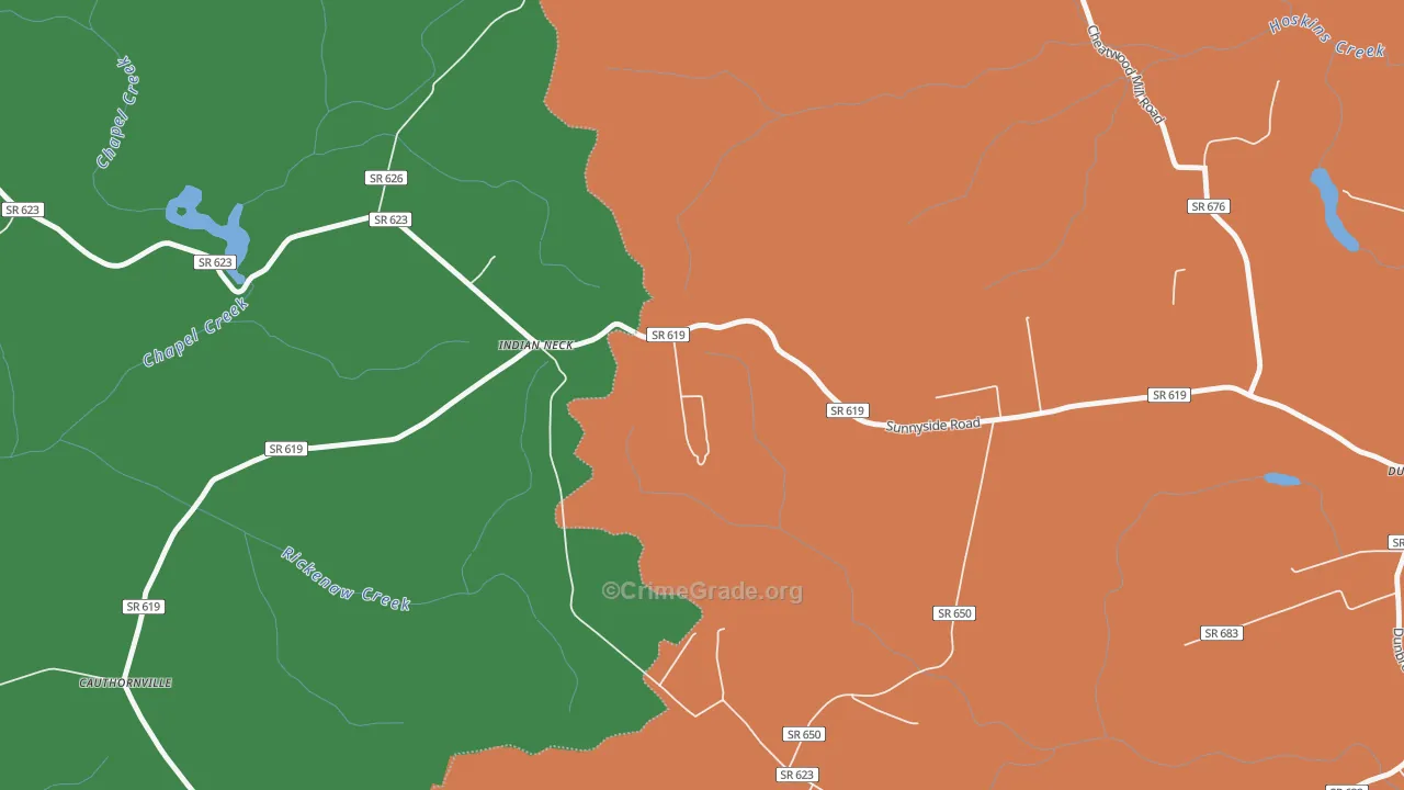 Indian Neck, VA Map of Theft Rates