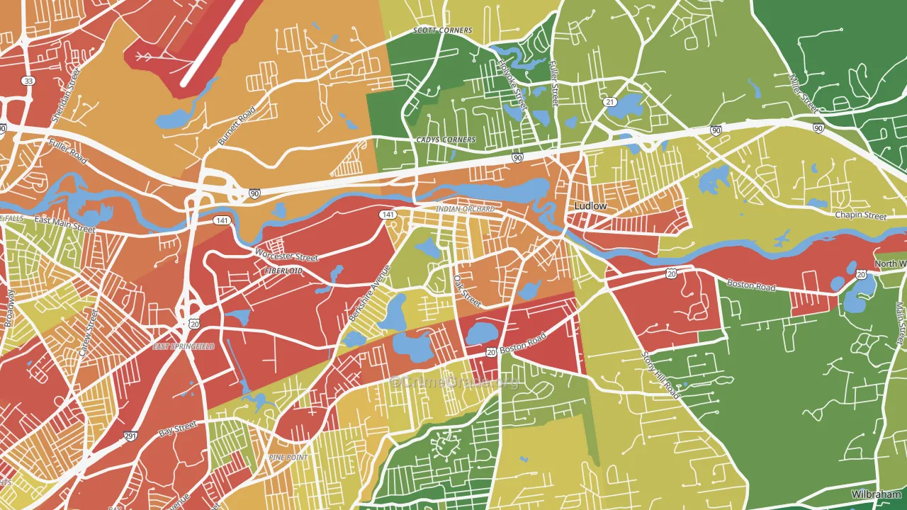 Indian Orchard, MA Map of Theft Rates