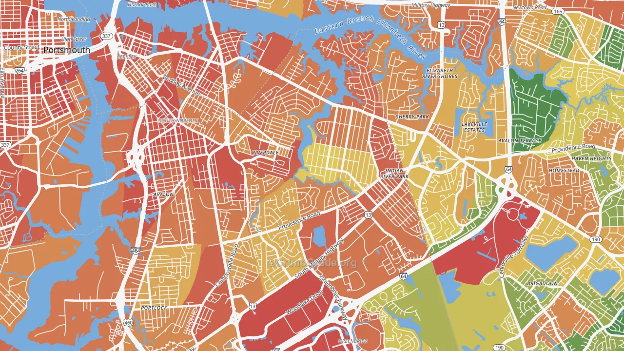 Indian River, Chesapeake, VA Map of Theft Rates
