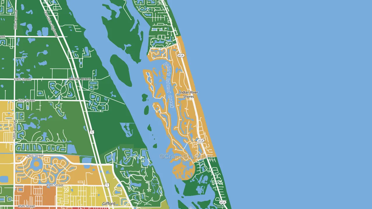 Indian River Shores, FL Map of Theft Rates