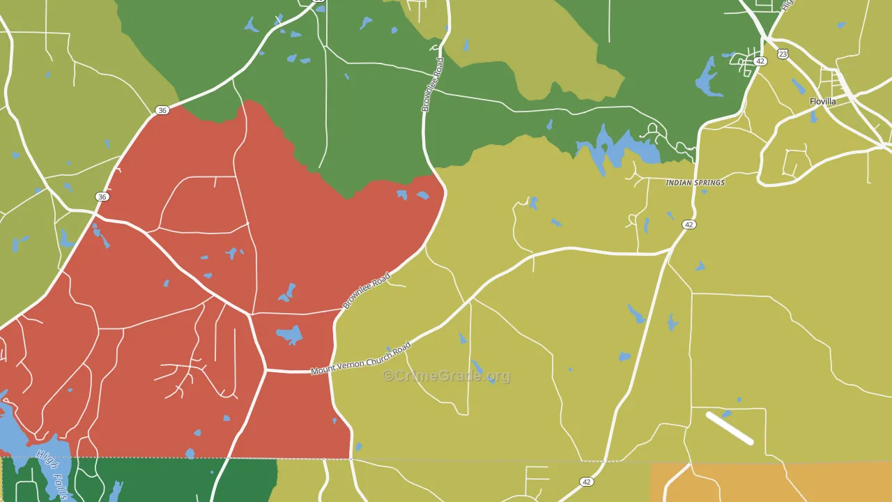 Indian Springs, GA Map of Theft Rates