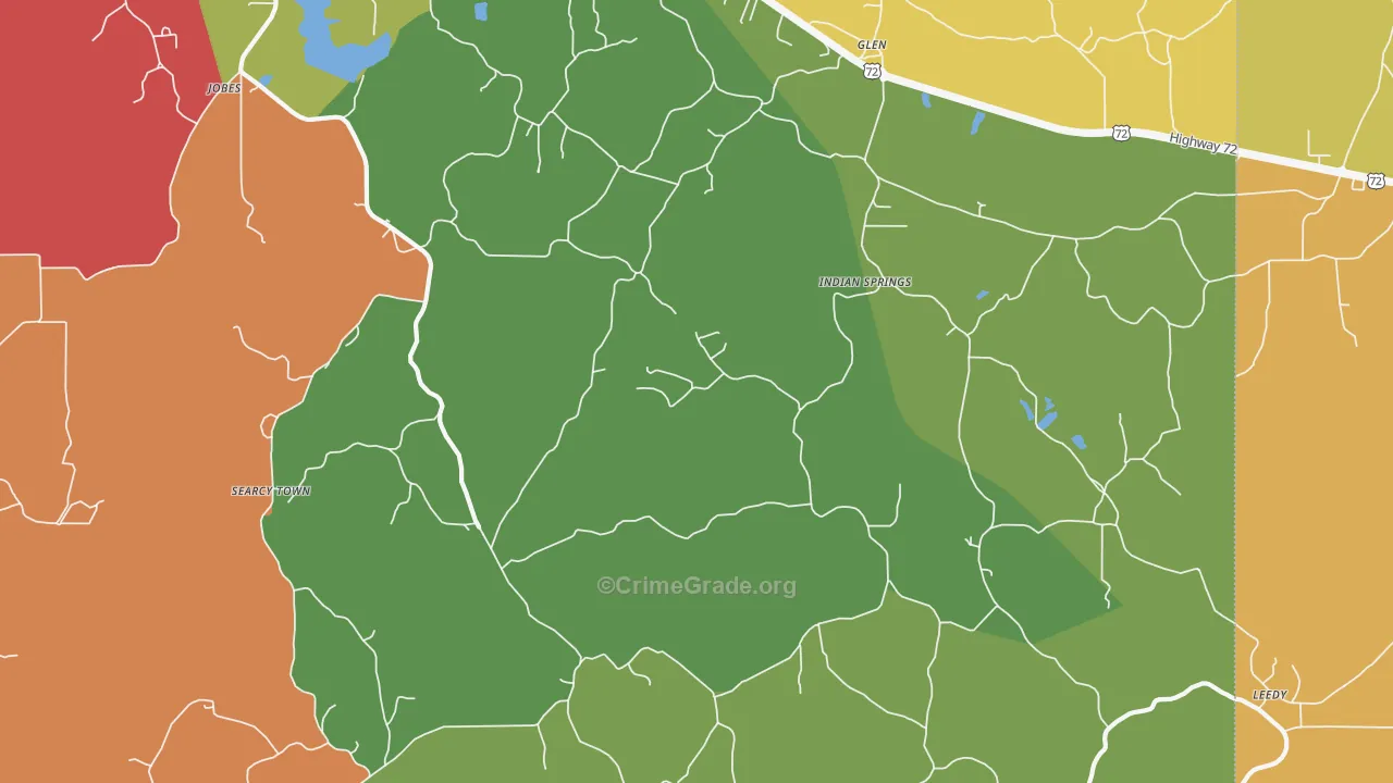 Indian Springs, MS Map of Theft Rates
