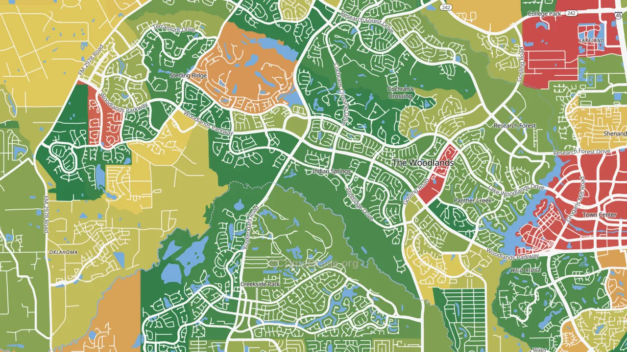 Indian Springs, The Woodlands, TX Map of Theft Rates