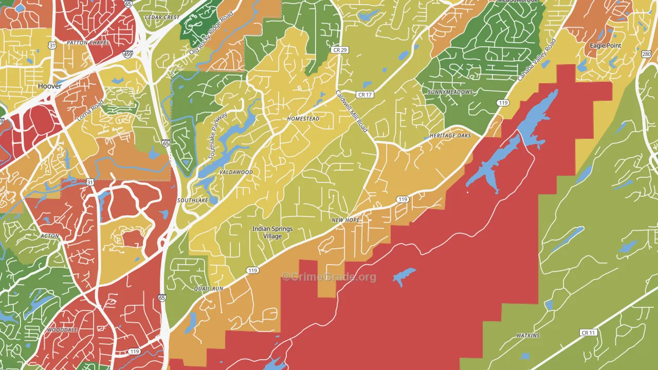 Indian Springs Village, AL Map of Theft Rates