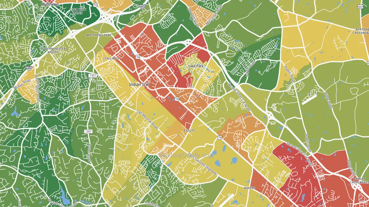 Indian Trail, NC Map of Theft Rates