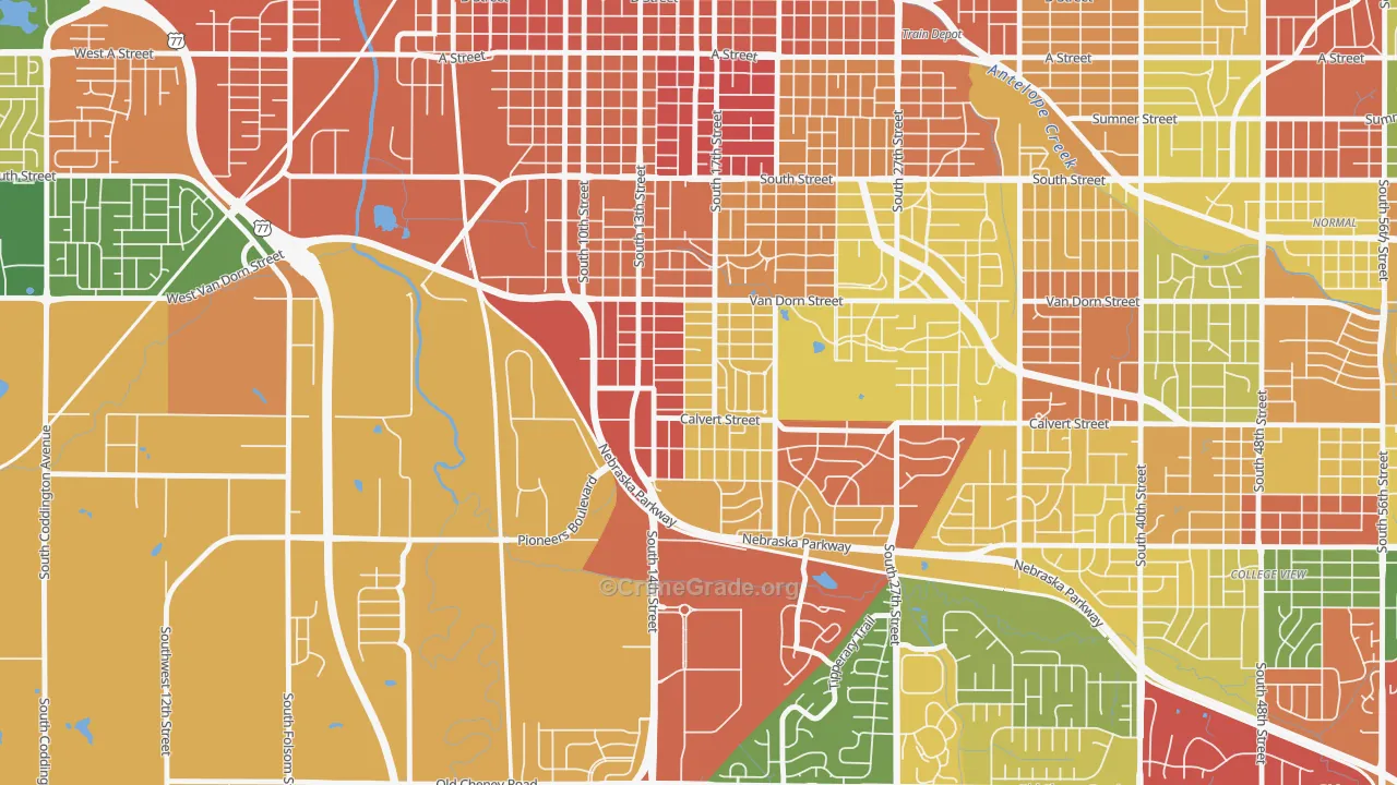 Indian Village, Lincoln, NE Map of Theft Rates