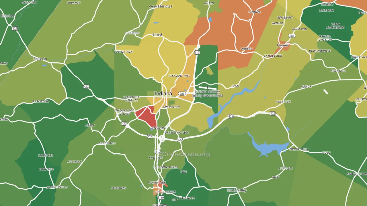 Indiana County, PA Map of Theft Rates