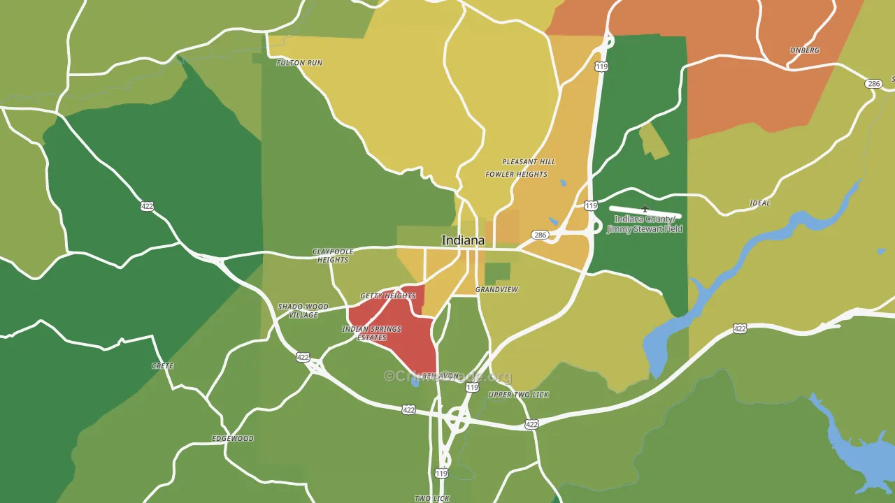 Indiana, PA Map of Theft Rates
