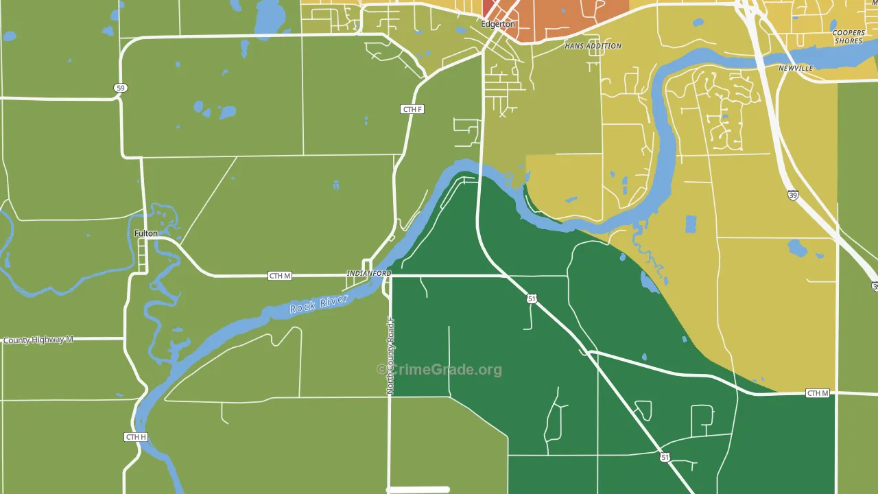 Indianford, WI Map of Theft Rates