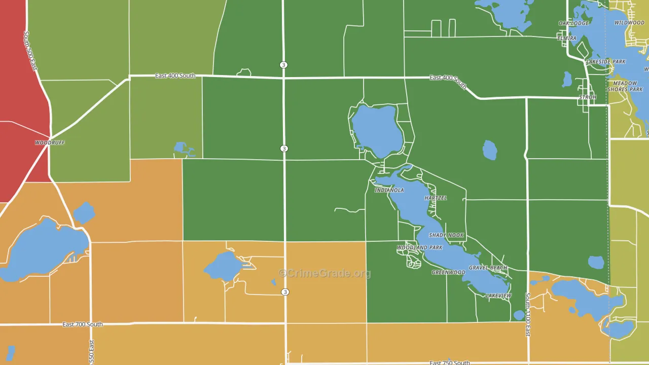 Indianola, IN Map of Theft Rates