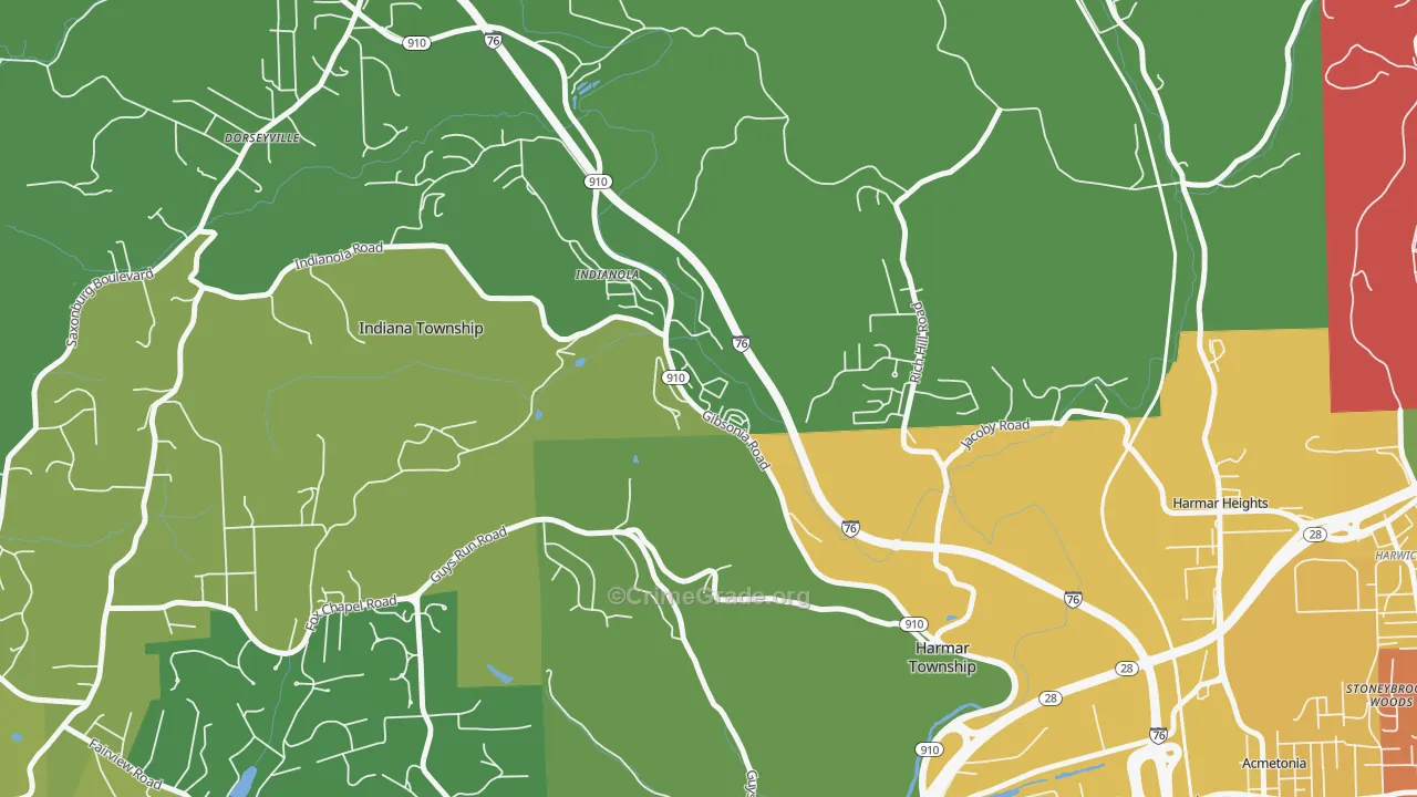Indianola, PA Map of Theft Rates