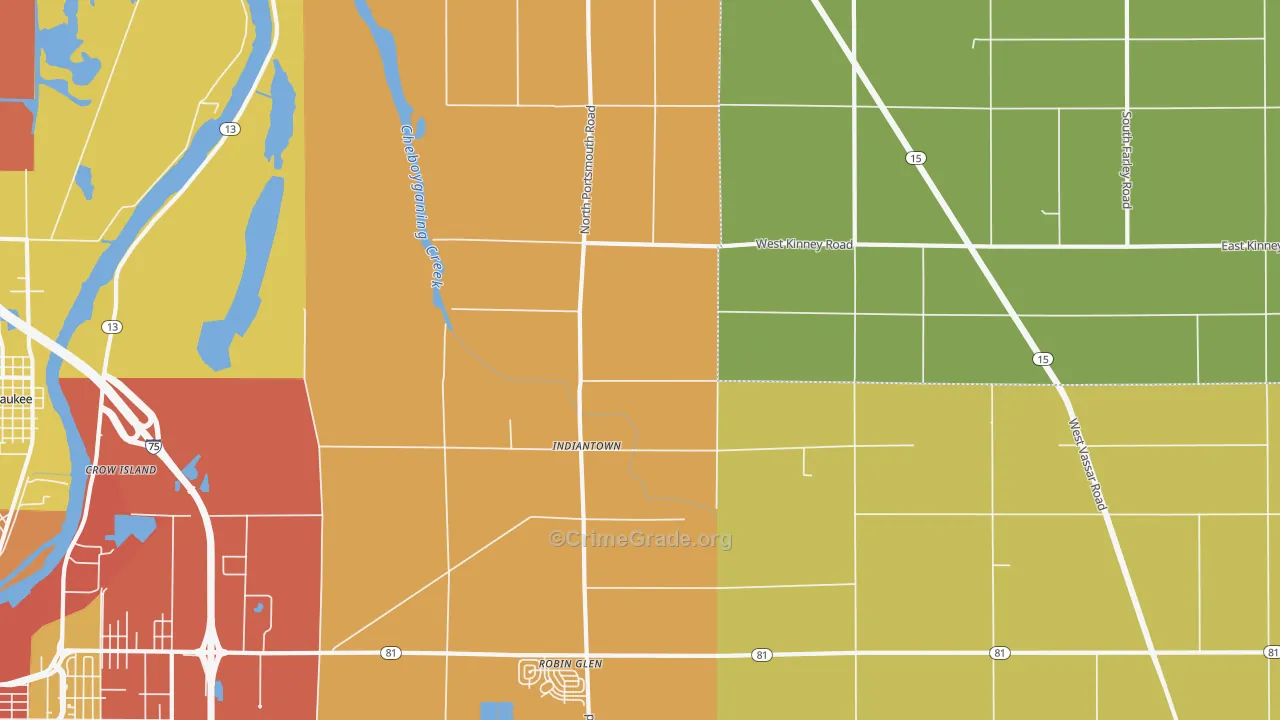 Indiantown, MI Map of Theft Rates