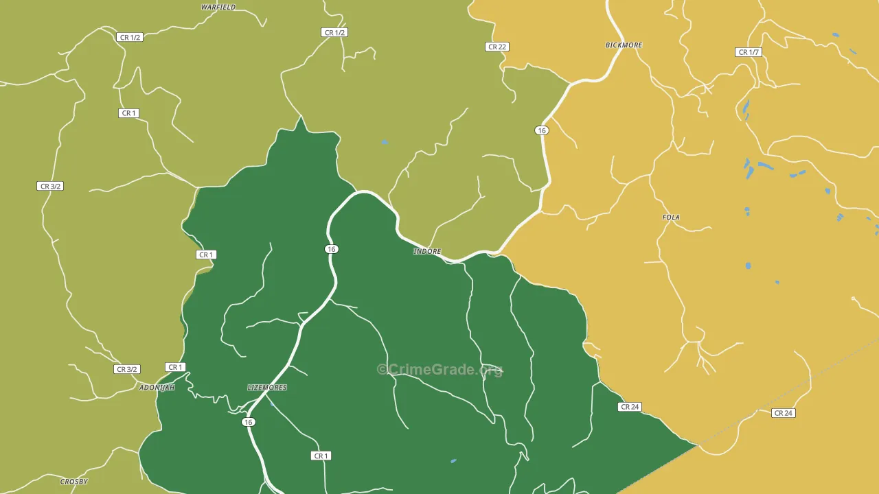 Indore, WV Map of Theft Rates