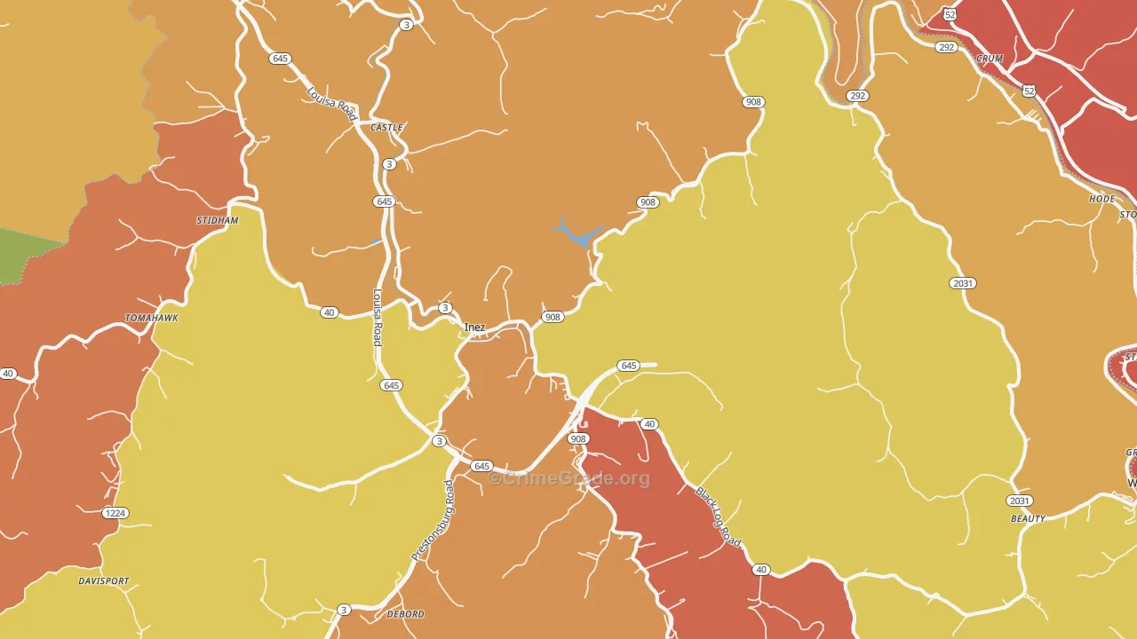 Inez, KY Map of Theft Rates