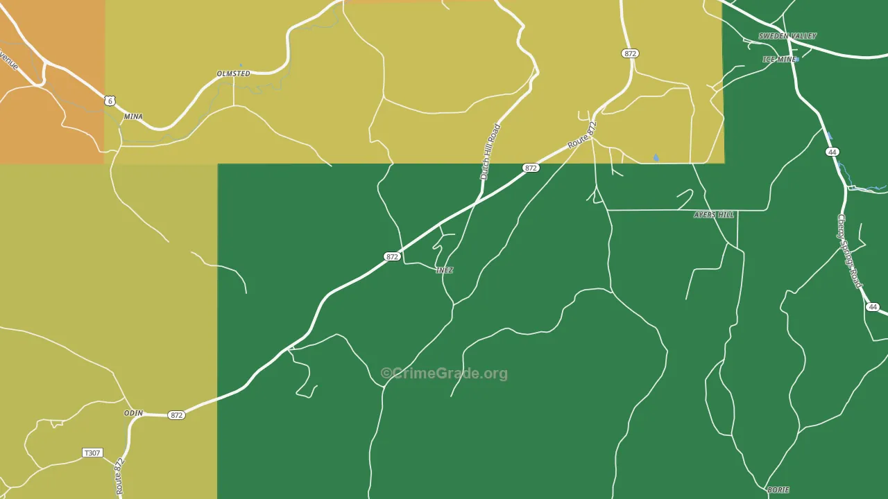 Inez, PA Map of Theft Rates