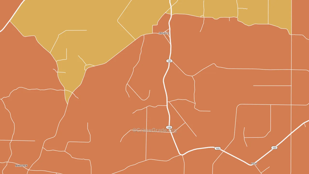 Ingalls, AR Map of Theft Rates