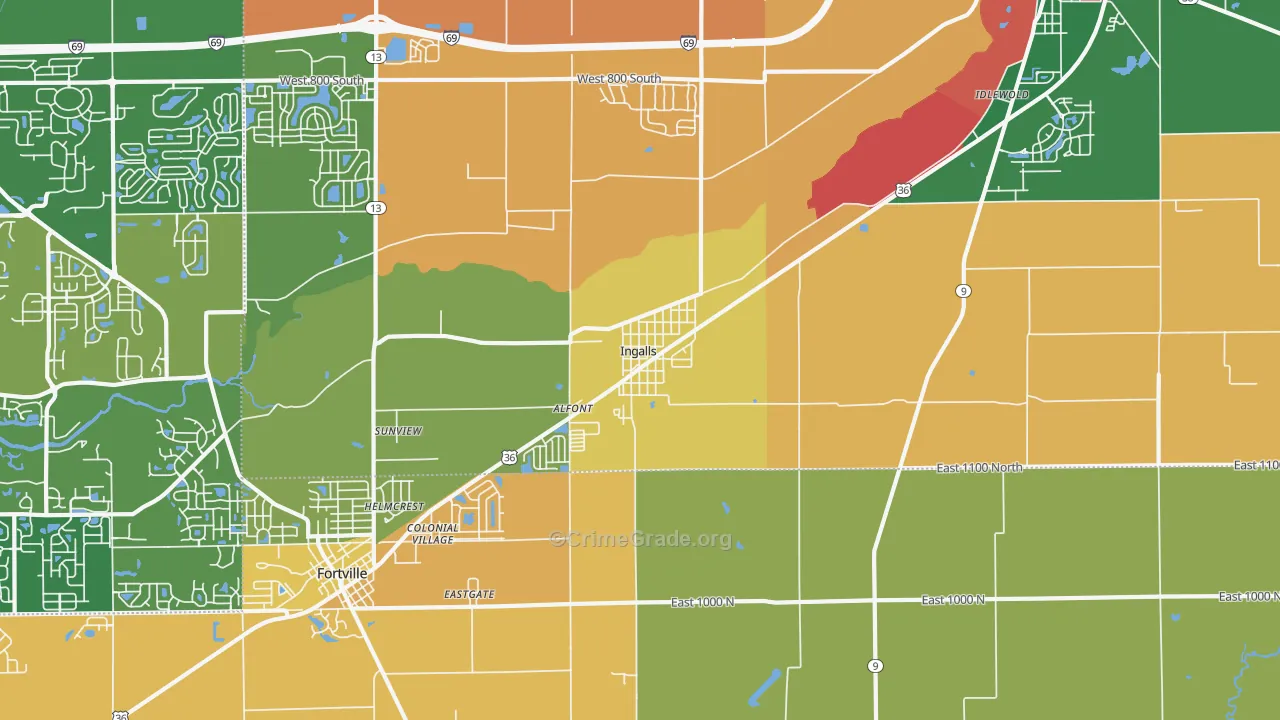 Ingalls, IN Map of Theft Rates