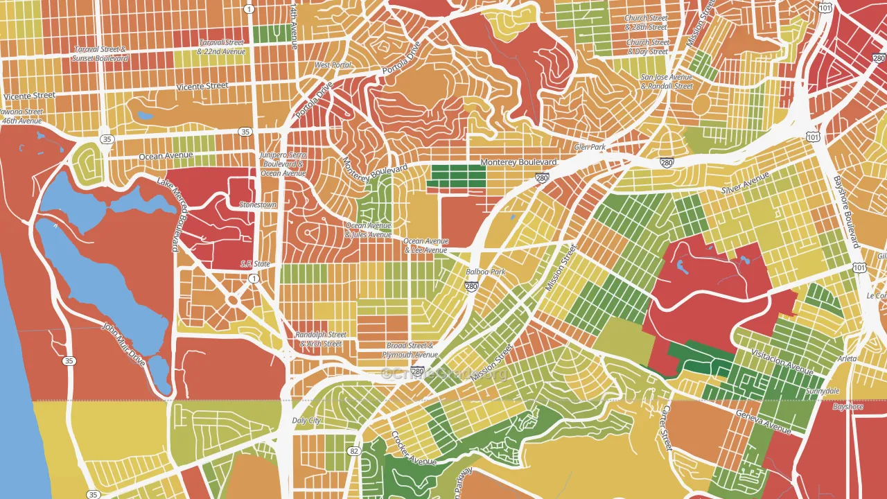 Ingleside, San Francisco, CA Map of Theft Rates