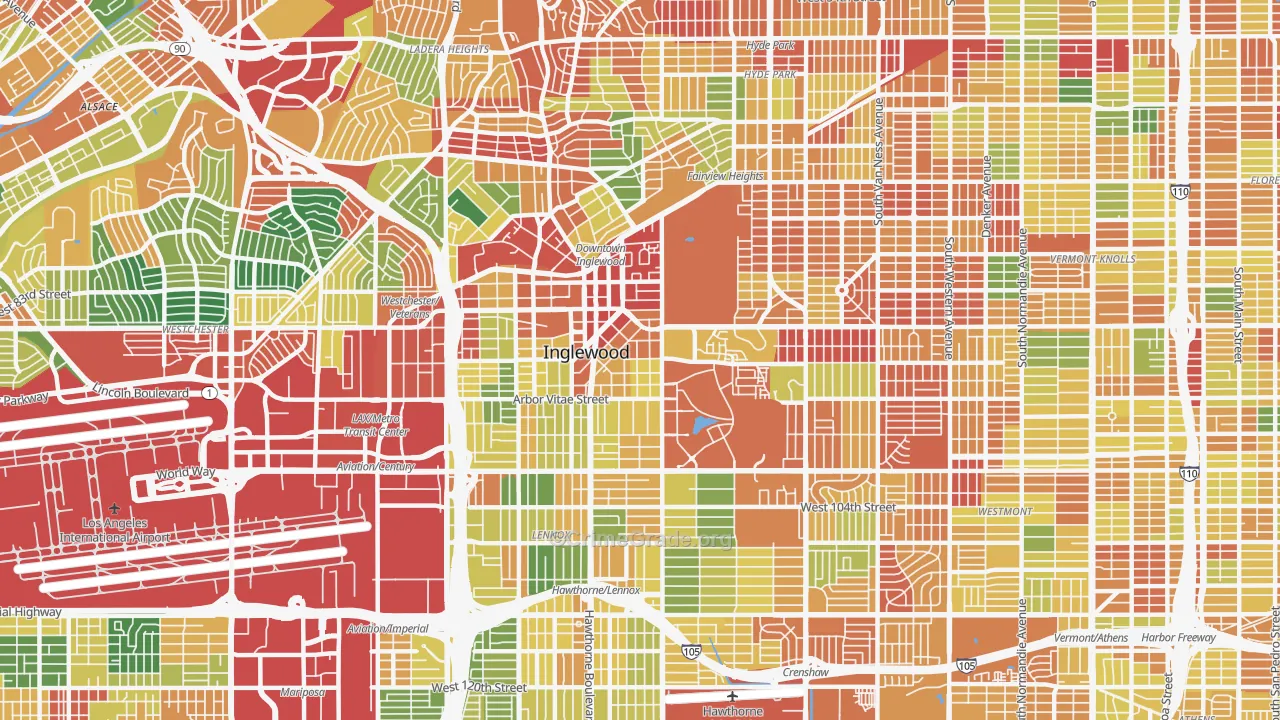 Inglewood, CA Map of Theft Rates