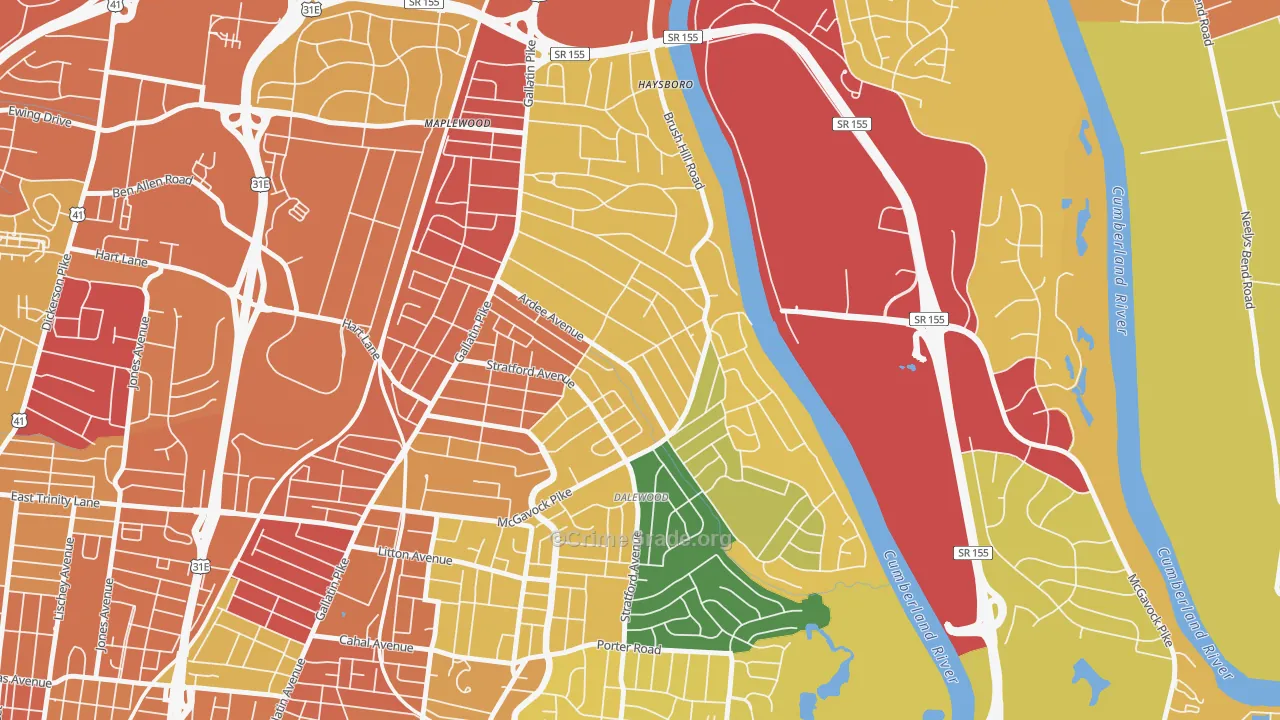 Inglewood-Riverwood, Nashville, TN Map of Theft Rates