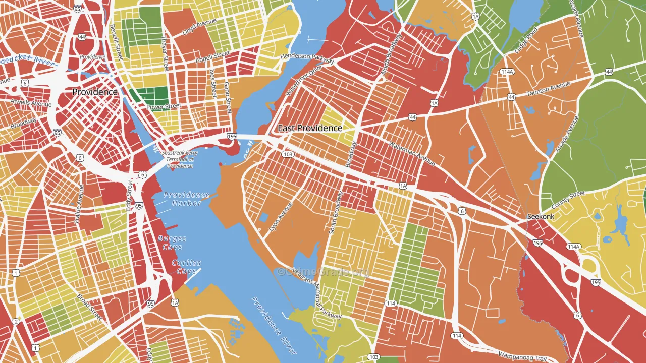 Ingrams Corner, East Providence, RI Map of Theft Rates